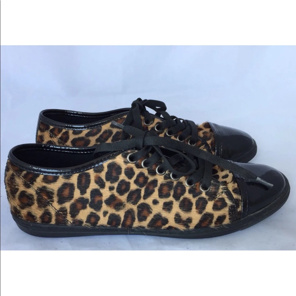 Le Chateau Women Cheetah Print Leather Sneaker Black Brown 8.0